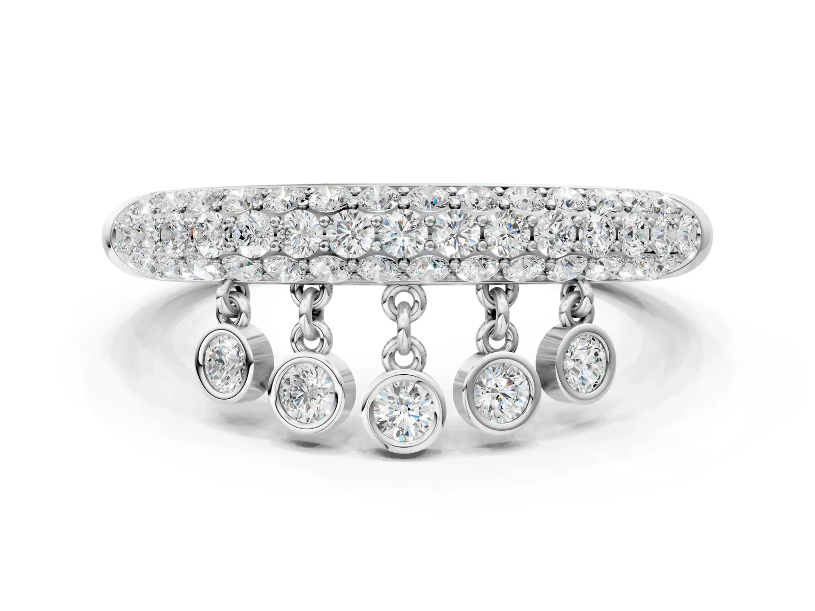 Round Diamond Dangle Promise Ring with Round Diamond Pavé White gold