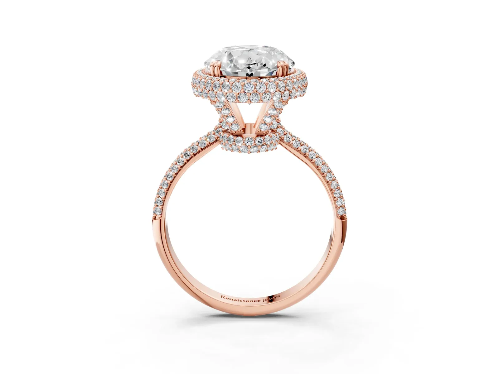 Oval Diamond Halo Ring with Round Diamond Accents Rose gold