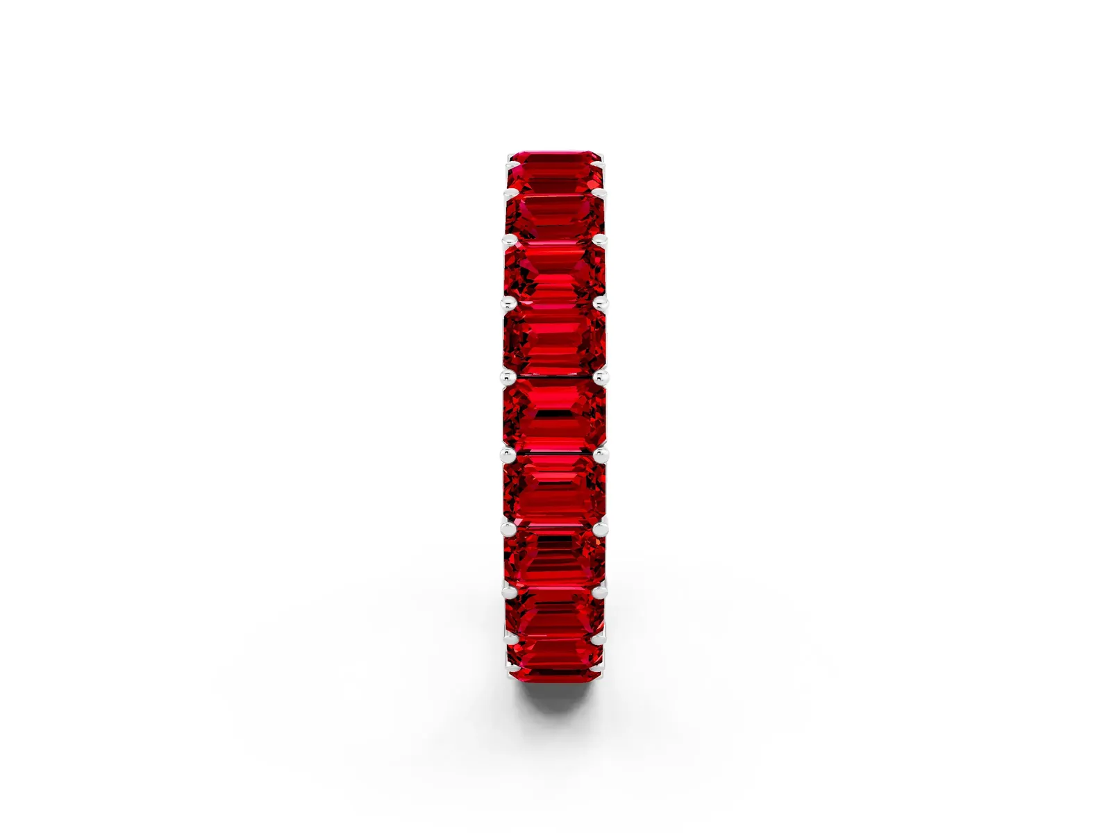 Emerald Cut Ruby Eternity Band with Shared Prong Setting Platinum