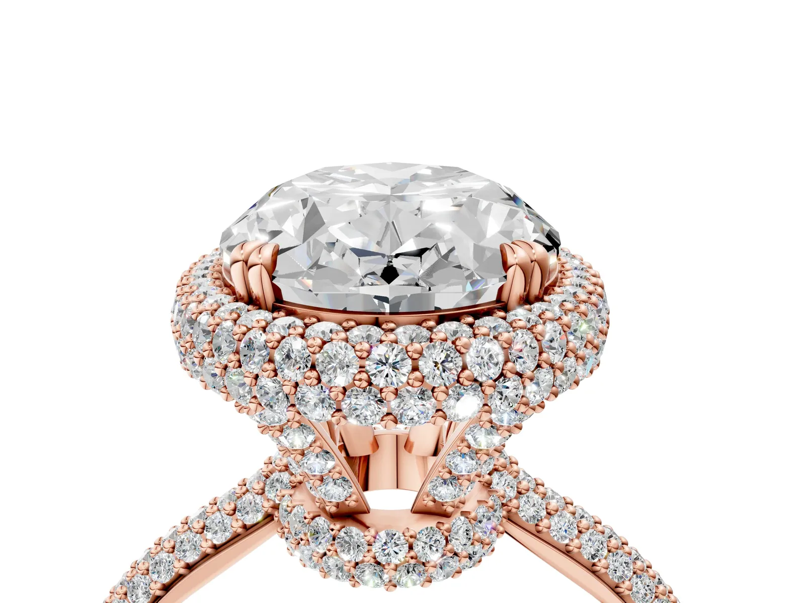 Oval Diamond Halo Ring with Round Diamond Accents Rose gold