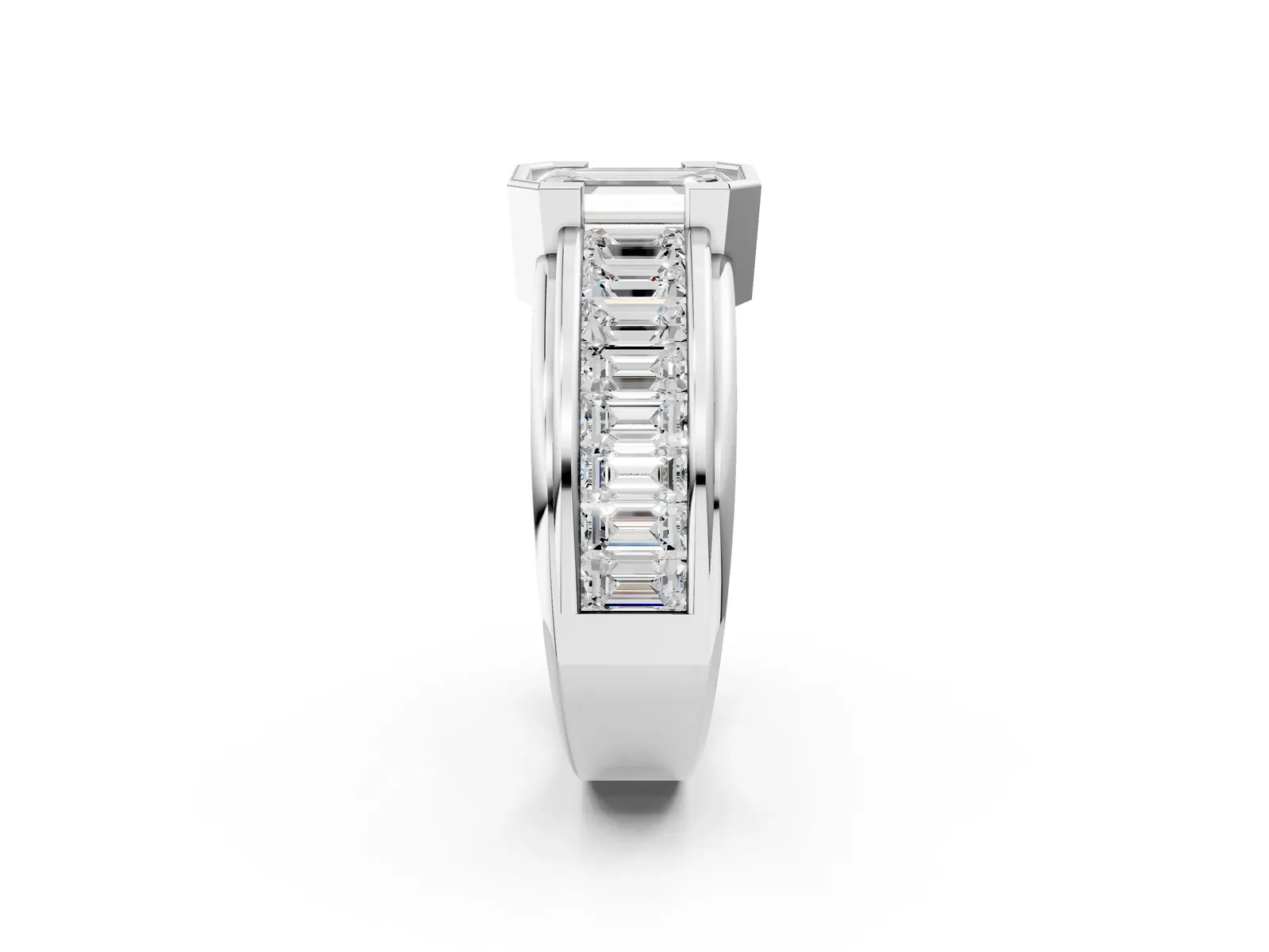 Emerald Cut Diamond Side Stone Engagement Ring White gold