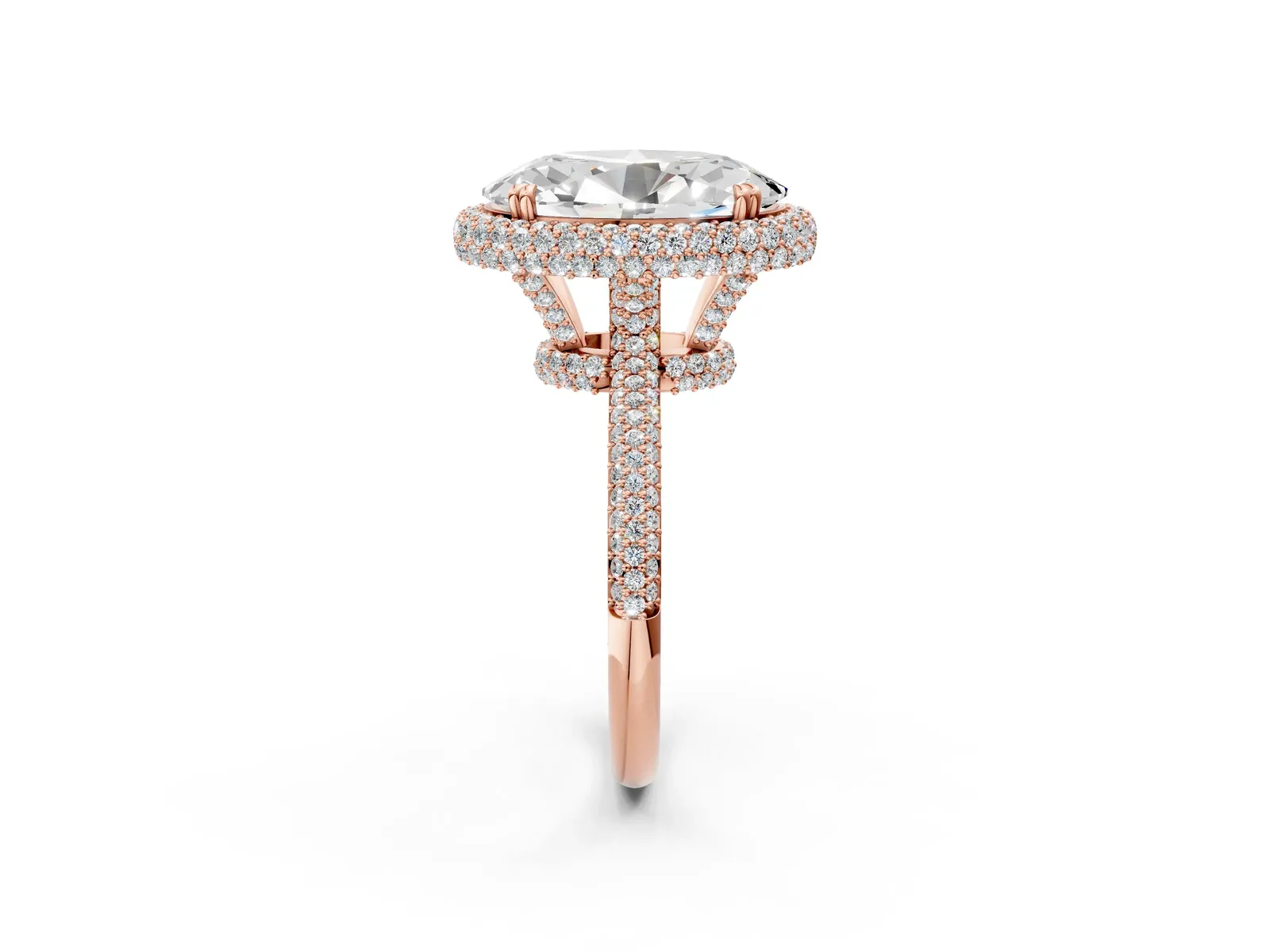 Oval Diamond Halo Ring with Round Diamond Accents Rose gold