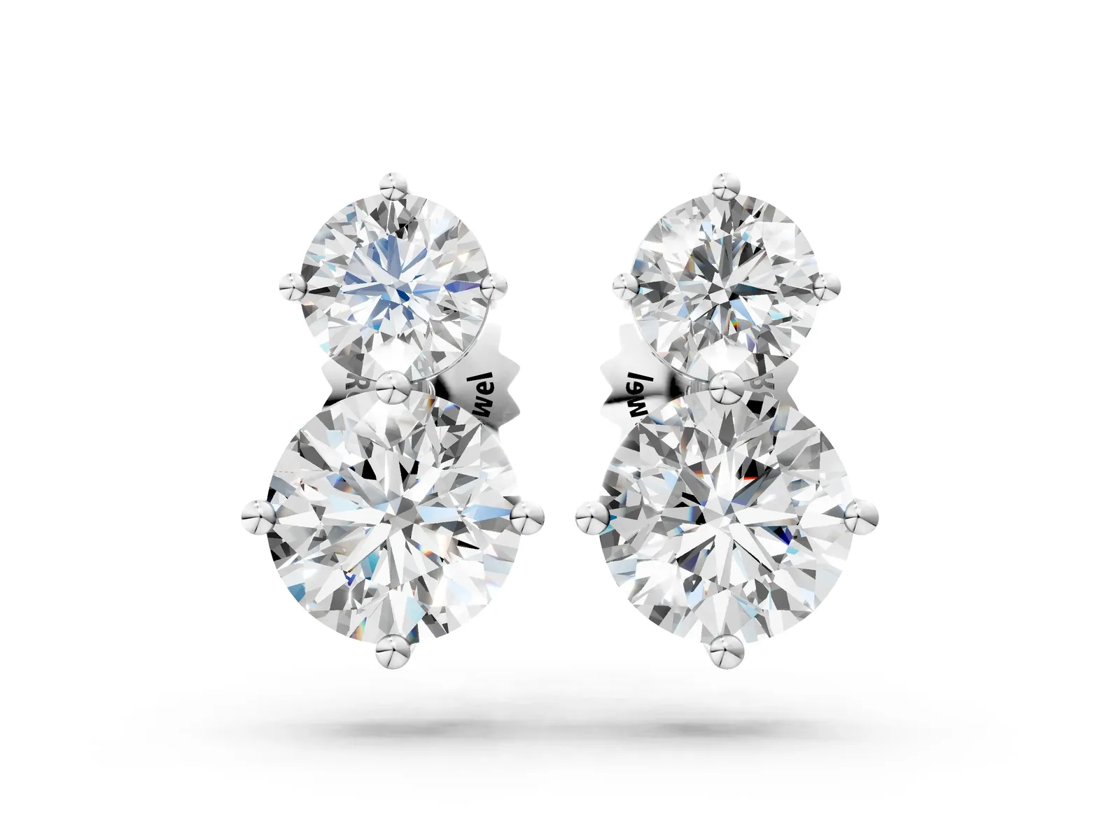 Round Cut Diamond Two Stone Stud Earrings White gold