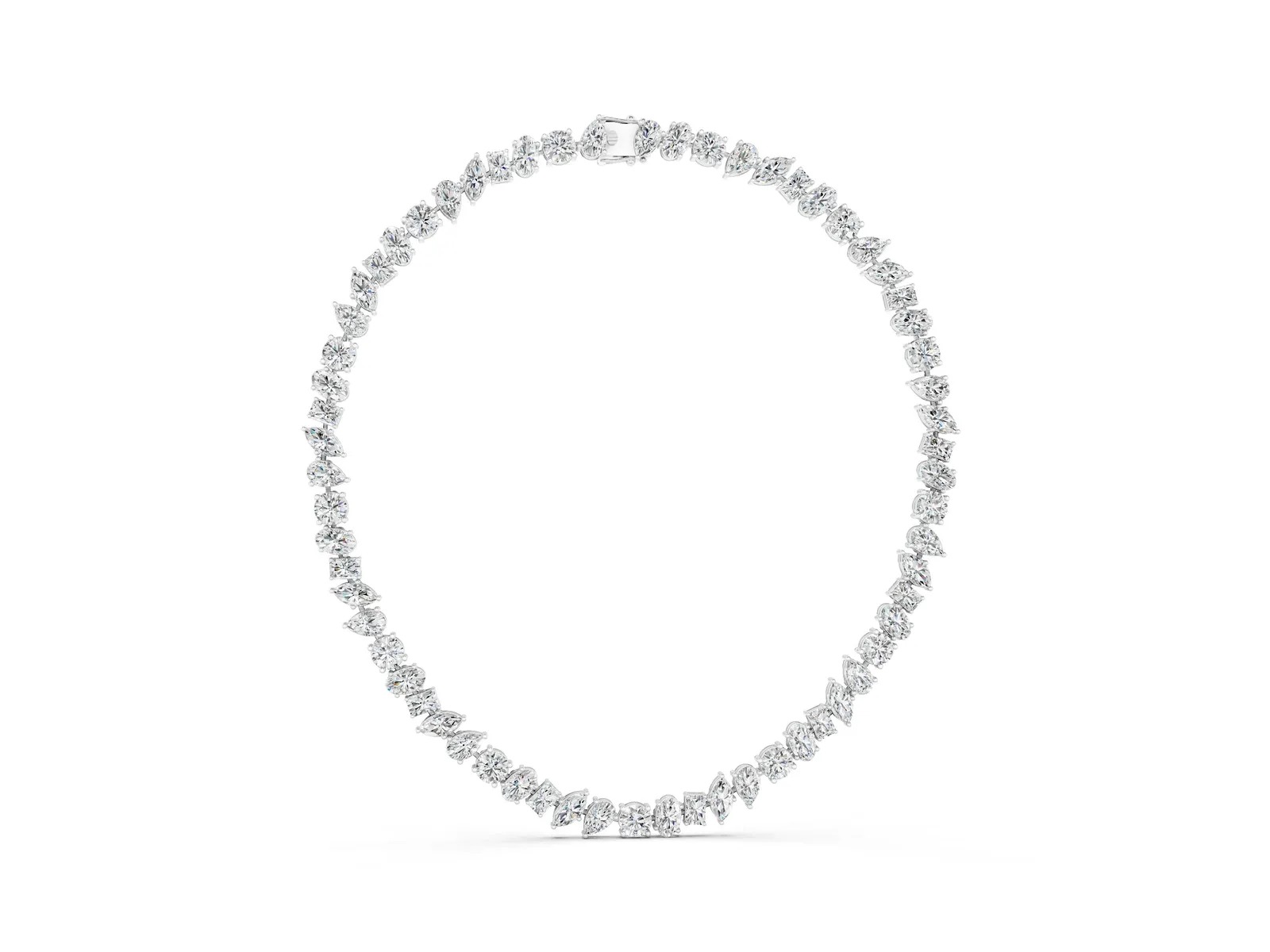 Mixed Shape Diamond Tennis Necklace Silver