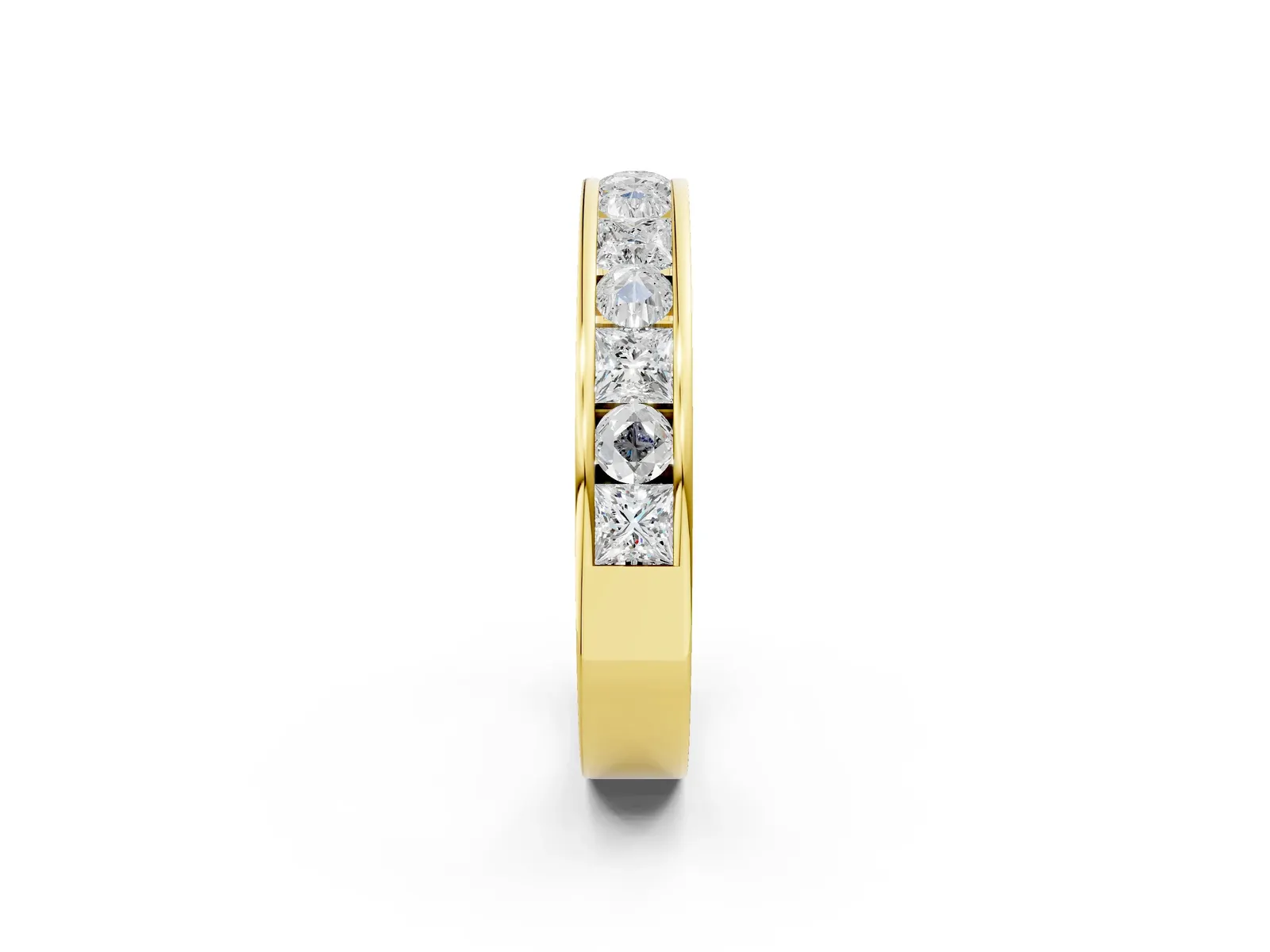 Princess Diamond Channel Set Promise Ring with Round Diamond Accents Yellow gold