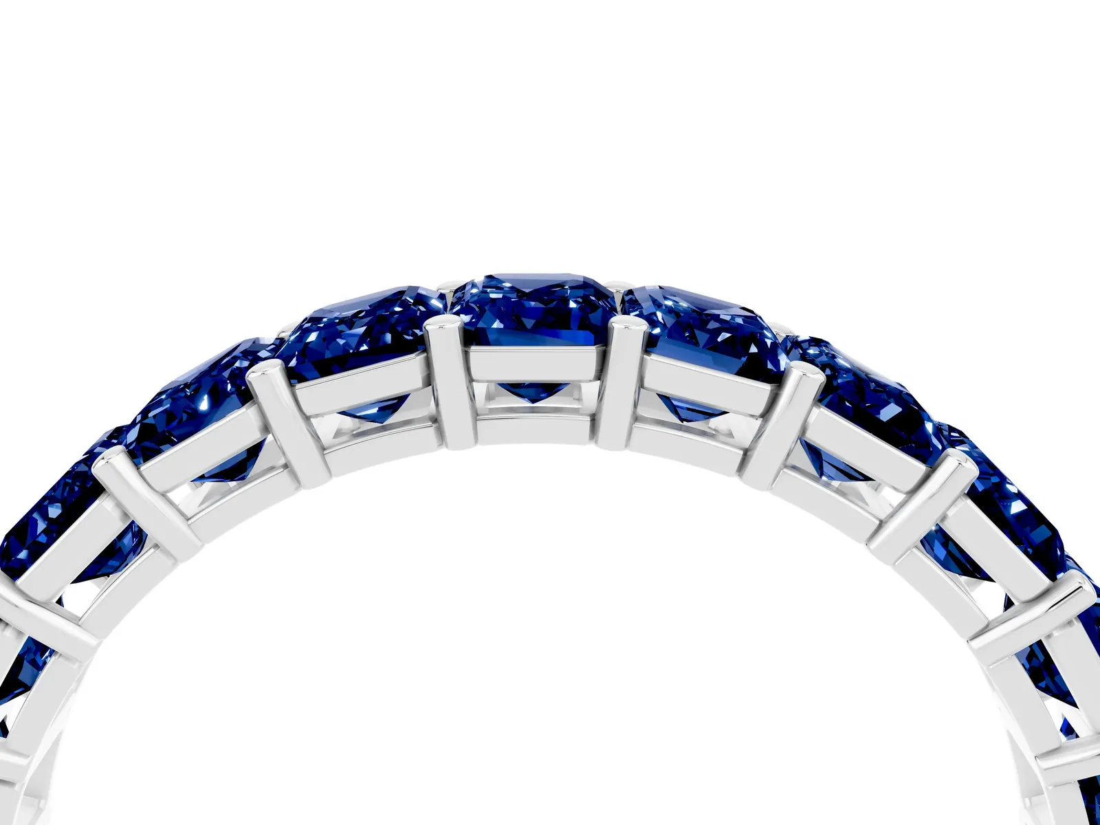 Emerald Cut Blue Sapphire Eternity Band with Shared Prong Setting Platinum