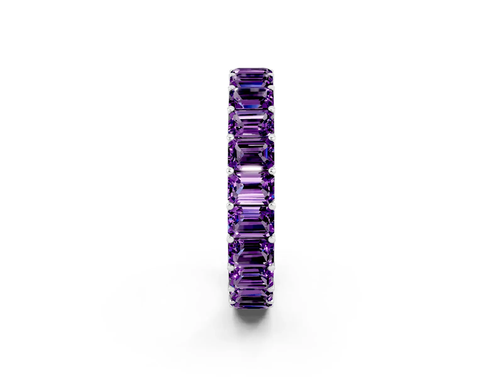 Emerald Cut Amethyst Eternity Band with Shared Prong Setting Platinum