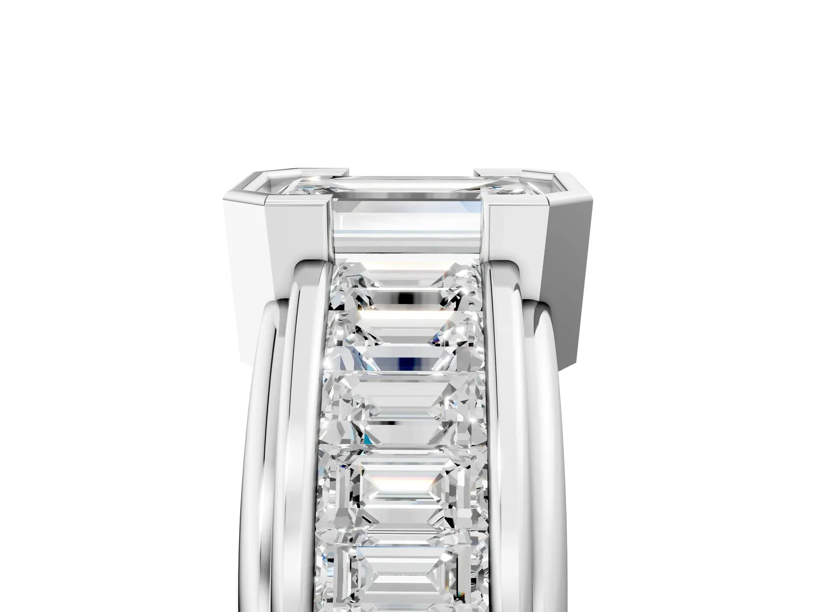 Emerald Cut Diamond Side Stone Engagement Ring White gold