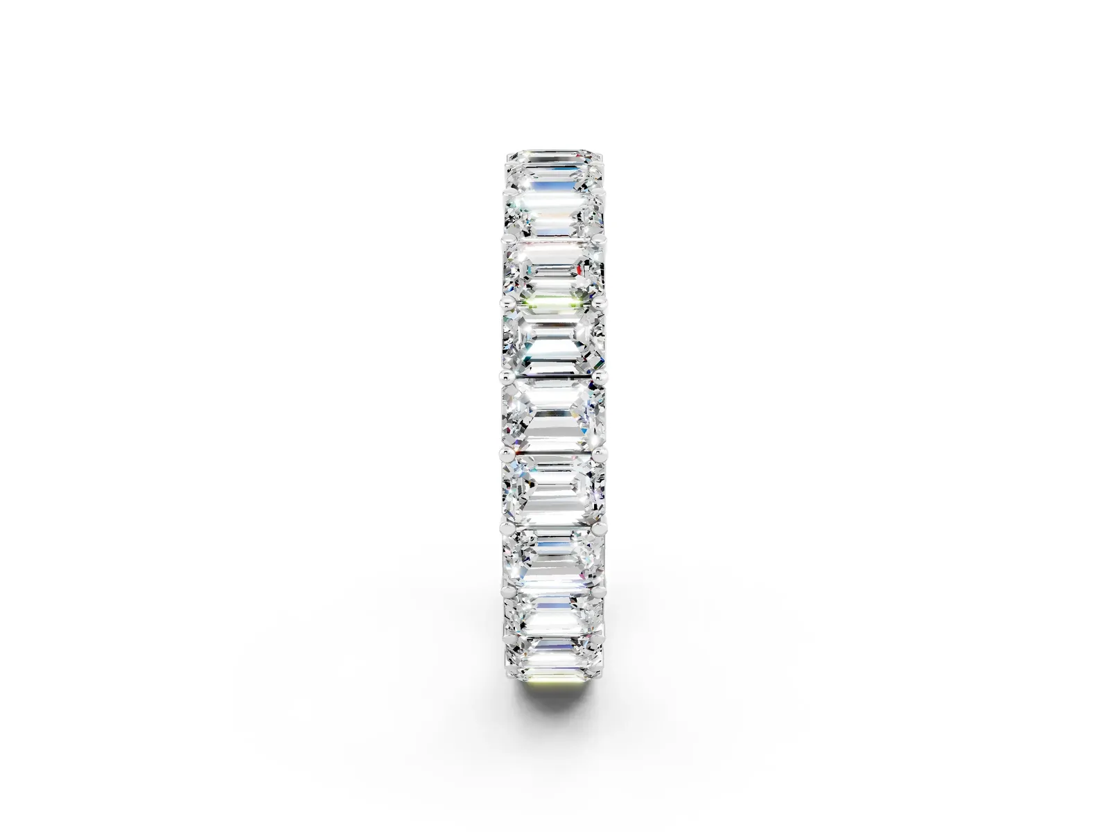 Emerald Cut Moissanite Eternity Band with Shared Prong Setting Platinum