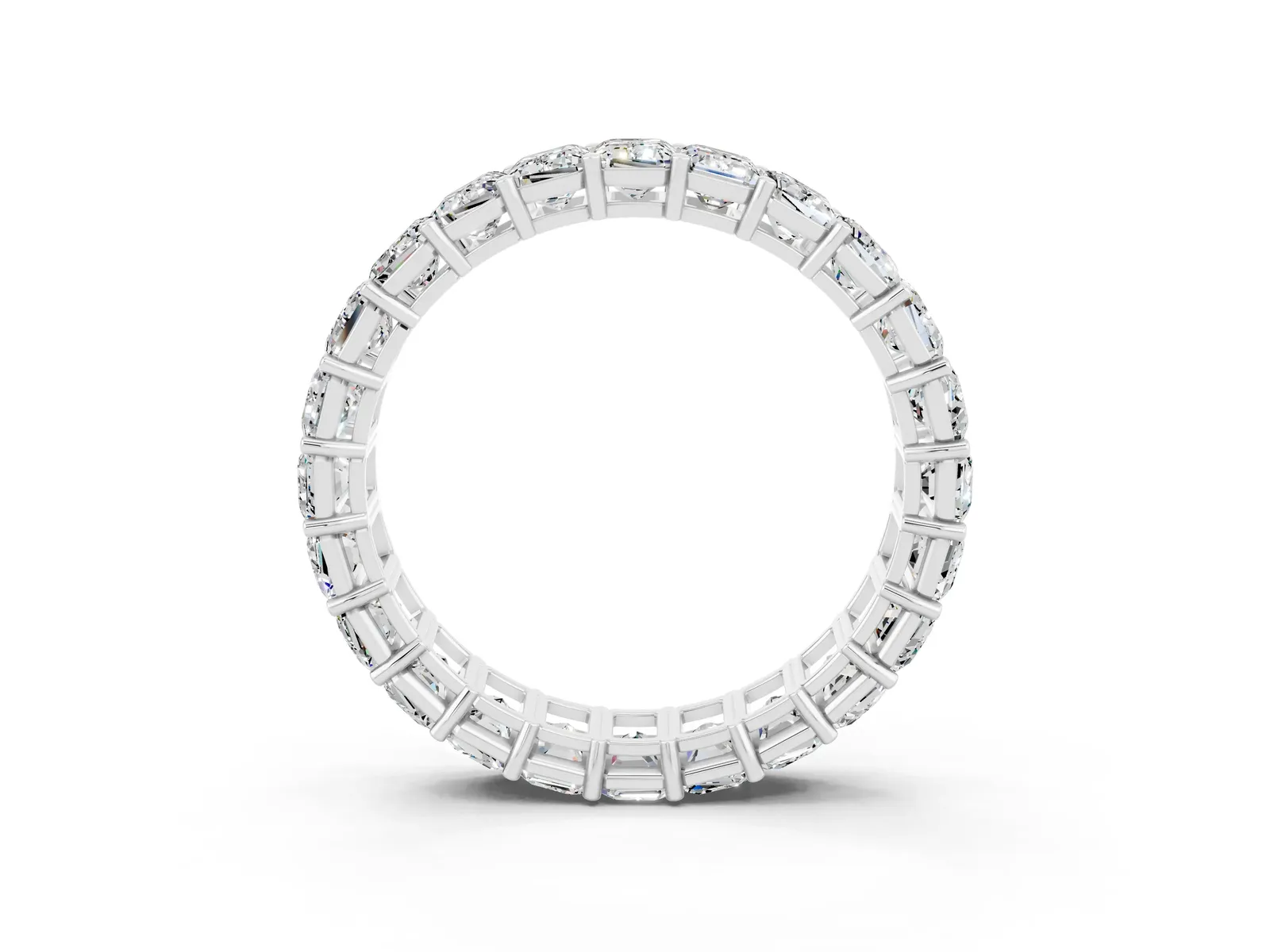 Emerald Cut Moissanite Eternity Band with Shared Prong Setting Platinum