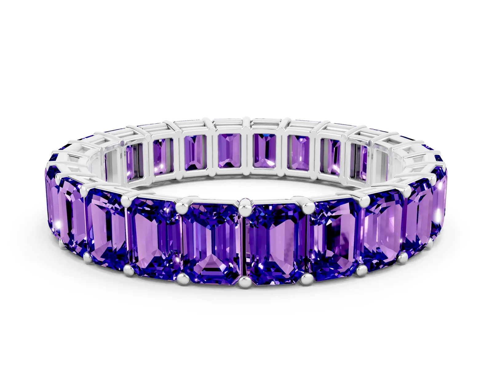 Emerald Cut Tanzanite Eternity Band with Shared Prong Setting Platinum