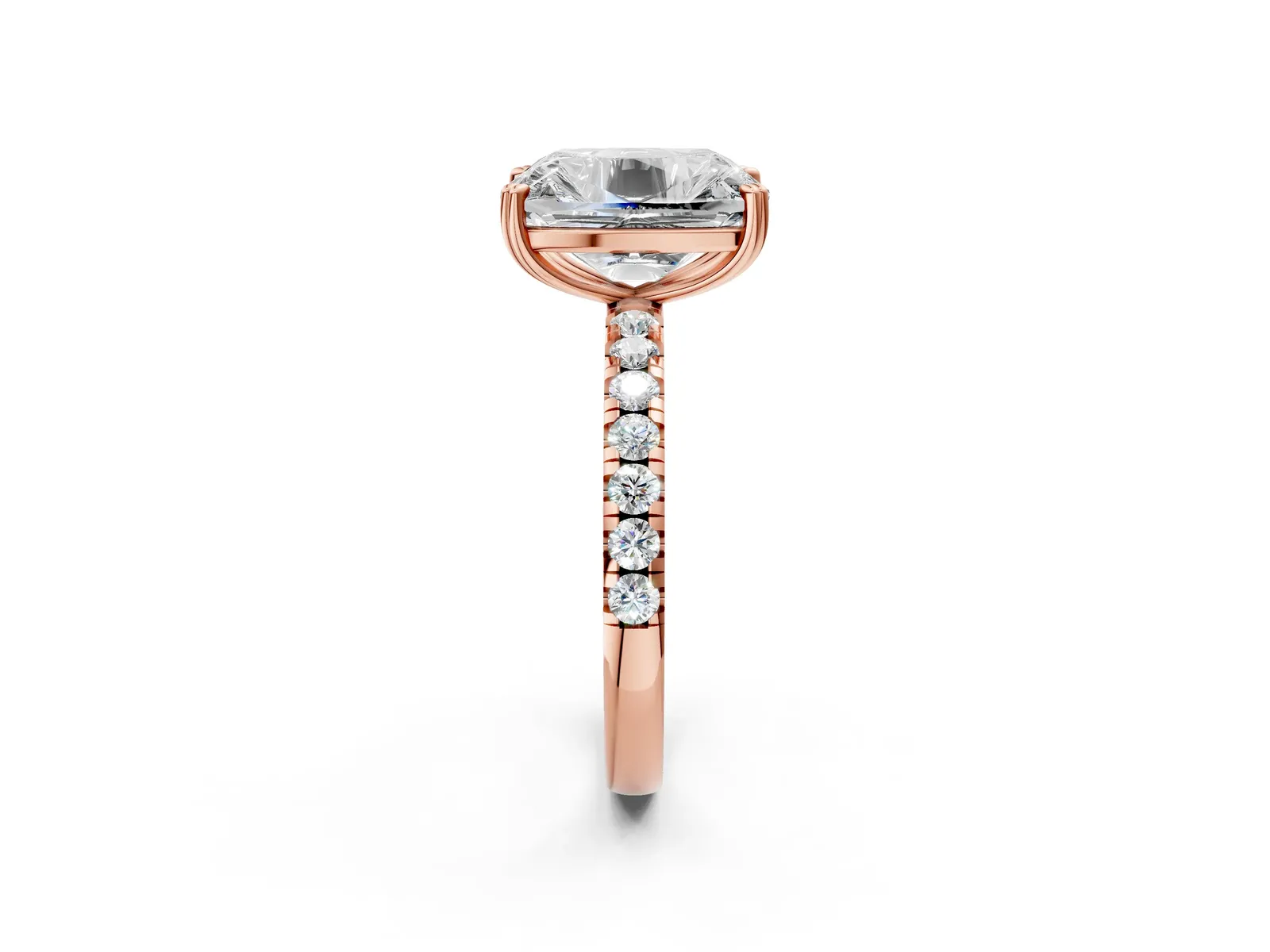 Old Mine Elongated Cushion Diamond Pave Band Ring Rose gold