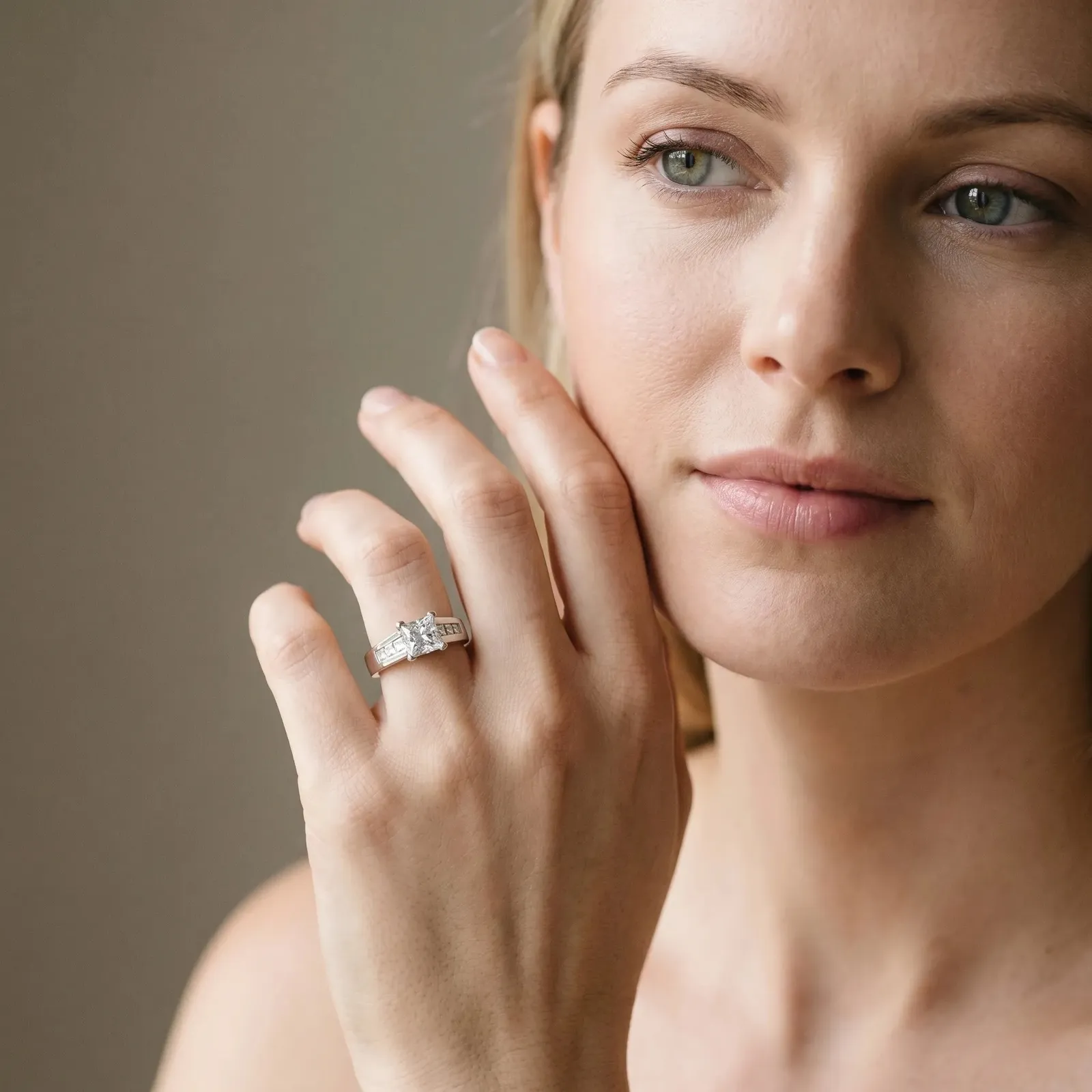 Asscher Cut Cut Channel Set Solitaire Ring with Four-Prong Setting Platinum