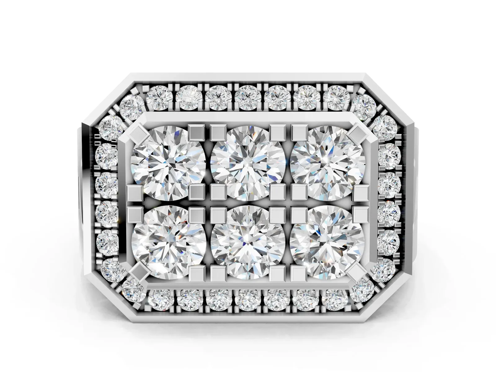 Round Diamond Cluster Halo Mens Ring White gold