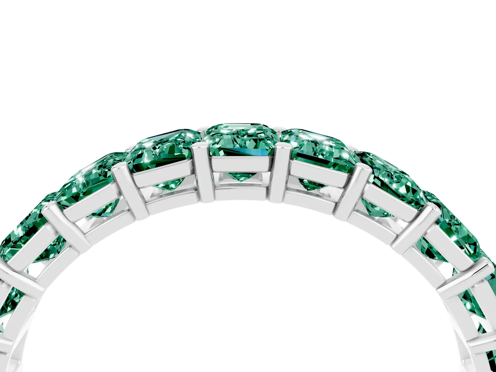 Emerald Cut Green Sapphire Eternity Band with Shared Prong Setting Platinum