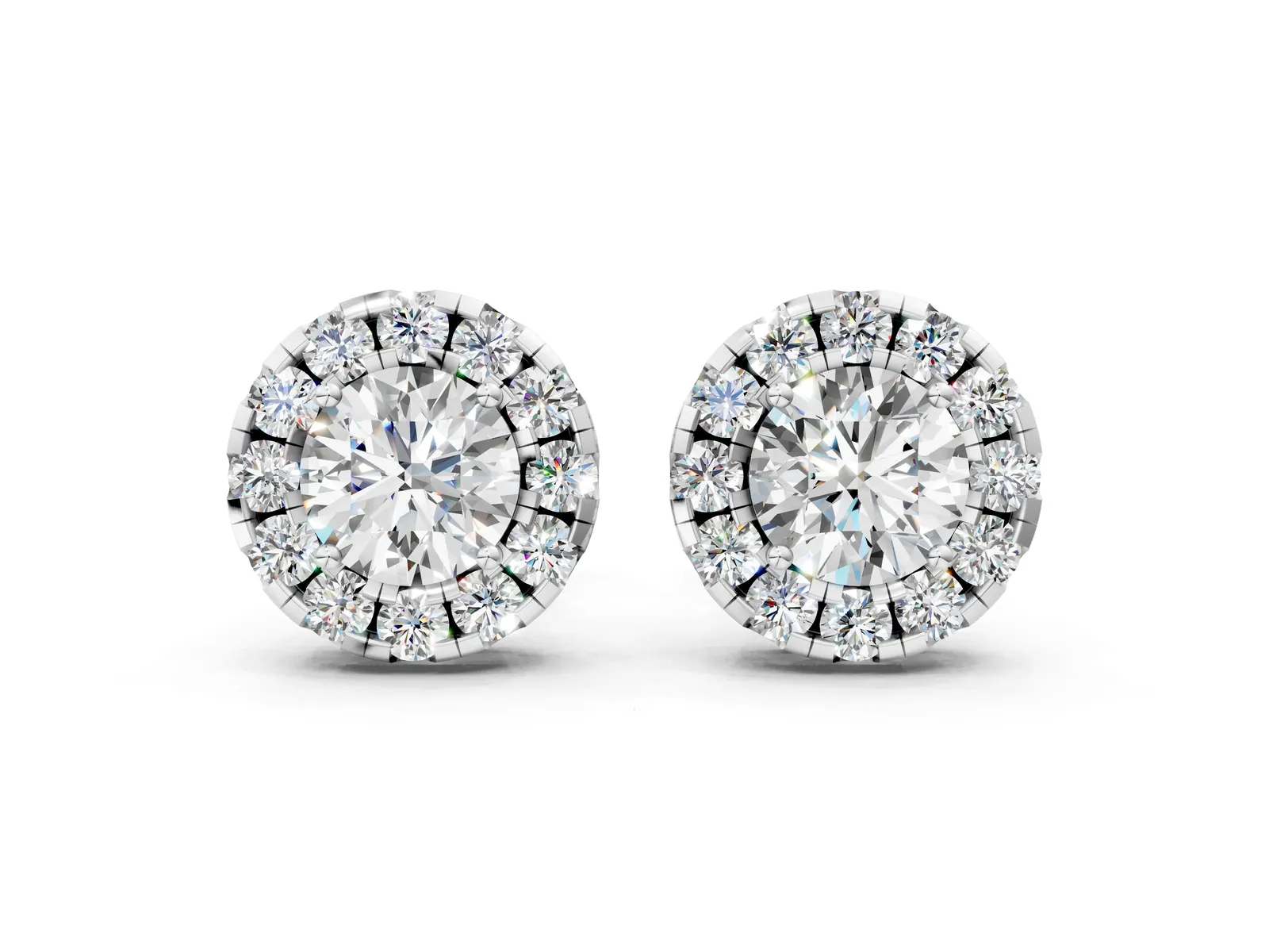 Round Cut Diamond Halo Stud Earrings White gold