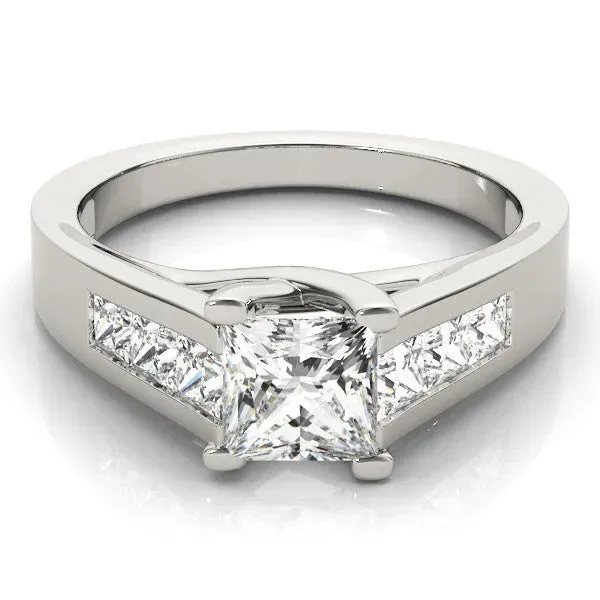 Asscher Cut Cut Channel Set Solitaire Ring with Four-Prong Setting Platinum