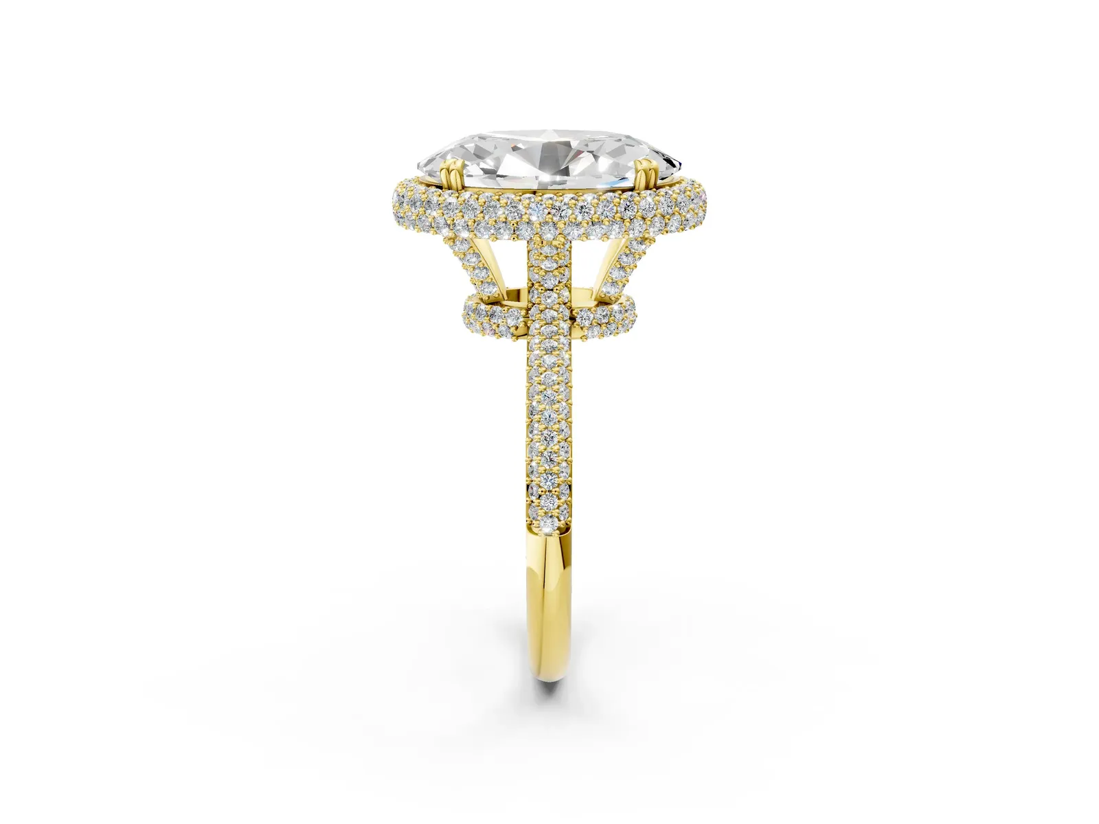 Oval Diamond Halo Ring with Round Diamond Accents Yellow gold