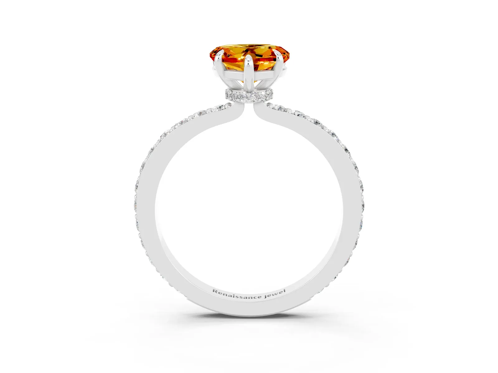 Heart Cut Citrine Solitaire Engagement Ring with Pavé Band and Four-Prong Setting Platinum