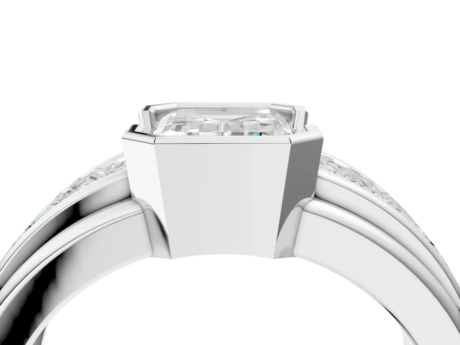 Emerald Cut Diamond Side Stone Engagement Ring White gold