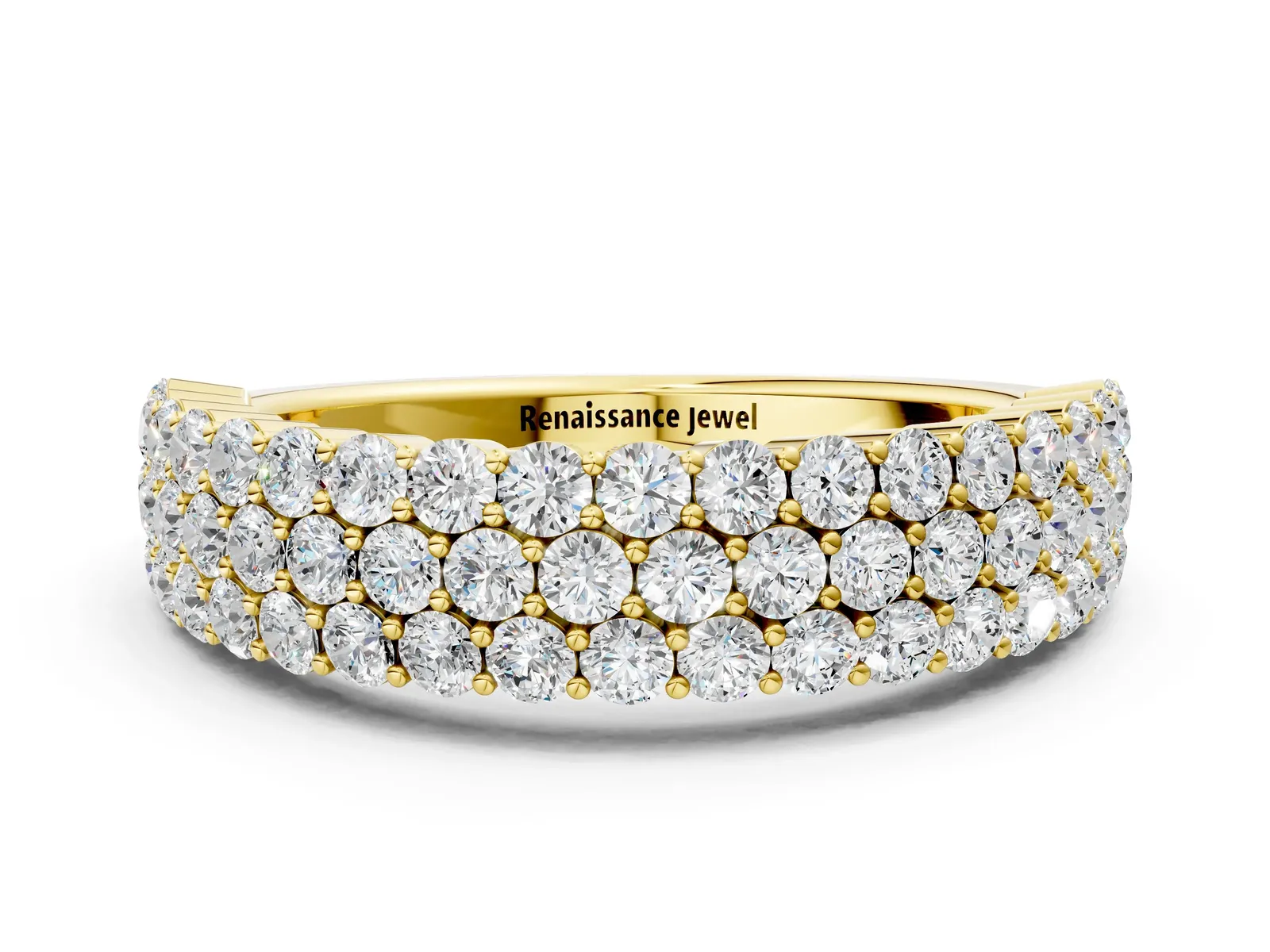 Round Diamond Checkerboard Pavé Promise Ring with Round Diamond Accents Yellow gold